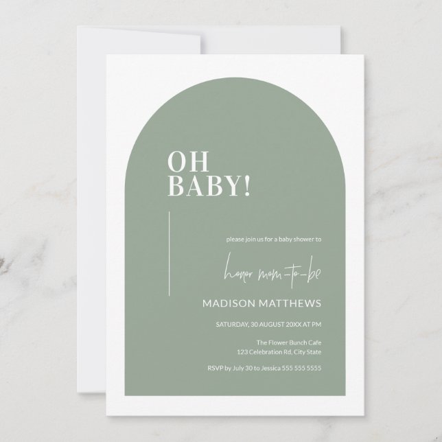 Arco Mínimo Verde Sage Oh Invitación Baby Shower (Anverso)