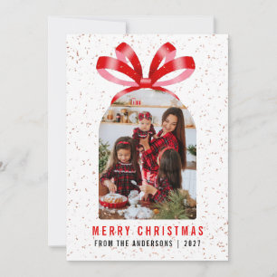 Arco moderno de cinta roja para foto Feliz Navidad