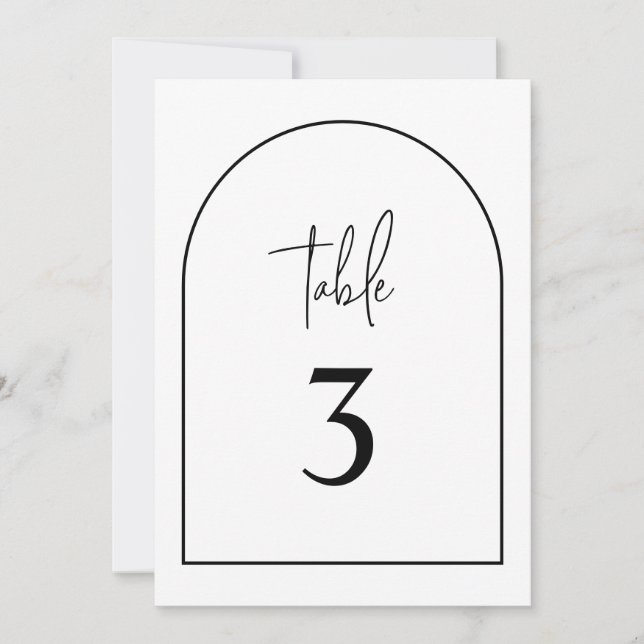 Arco moderno negro y blanco número de mesa Minimal (Anverso)