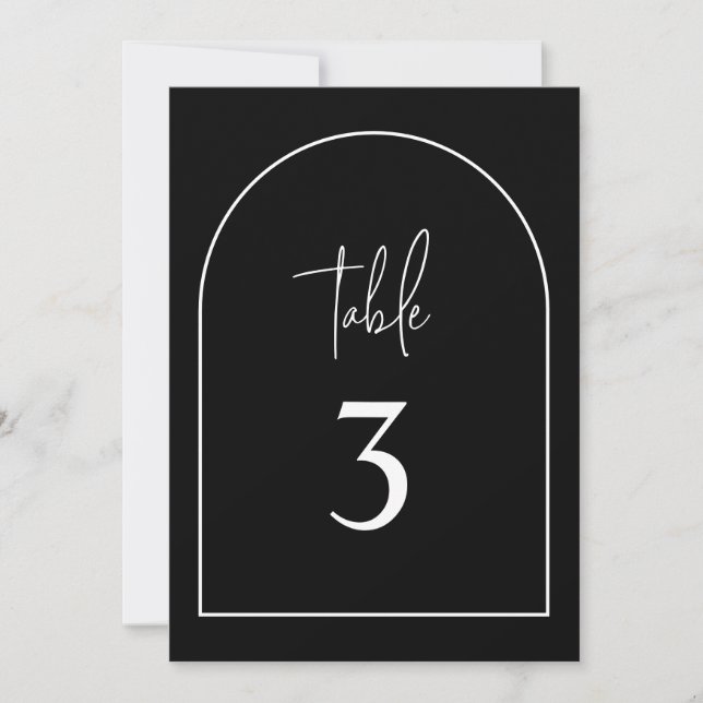 Arco moderno negro y blanco número de mesa Minimal (Anverso)