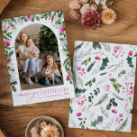 Arco rosa brillante y verde Feliz Navidad Foto<br><div class="desc">Esta colección cuenta con flores color agua rosa brillante,  bayas y vegetación de invierno con tipografía moderna y elegante,  con un patrón botánico de invierno.</div>