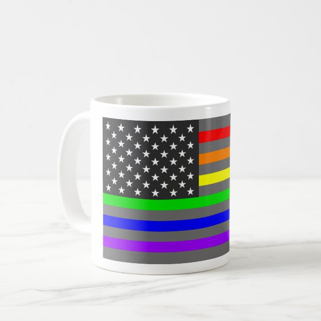 Arcoiris Bandera estadounidense taza de café (Anverso izquierdo)