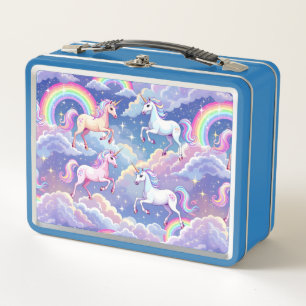 Arcoíris brillante y unicornios en nubes