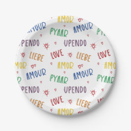 Arcoíris de Amor en Muchos Idiomas Plato de Papel 