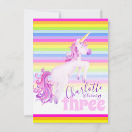 Arcoiris de arte de Unicornio 3 invitaciones de cu
