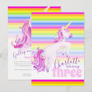 Arcoiris de arte de Unicornio 3 invitaciones de cu