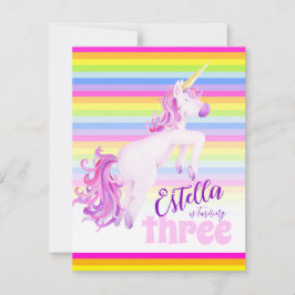 Arcoiris de arte de Unicornio 3 invitaciones de cu
