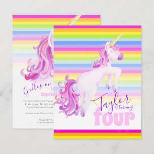 Arcoiris de arte de Unicornio 4 invitaciones de cu