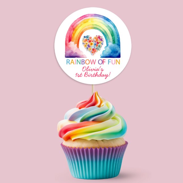 Arcoiris de divertida acuarela Cumpleaños Pegatina (Rainbow Birthday Sticker Favor)
