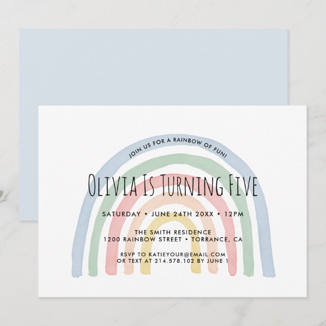 Arcoiris de divertida invitación de arco iris 5 cu (Anverso / Reverso)