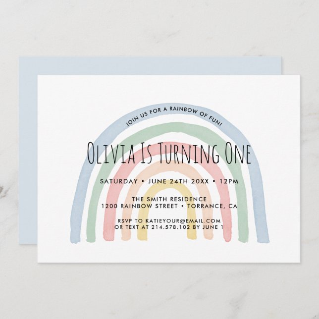 Arcoiris De Divertida Invitación De Arcoiris A Pri (Anverso / Reverso)