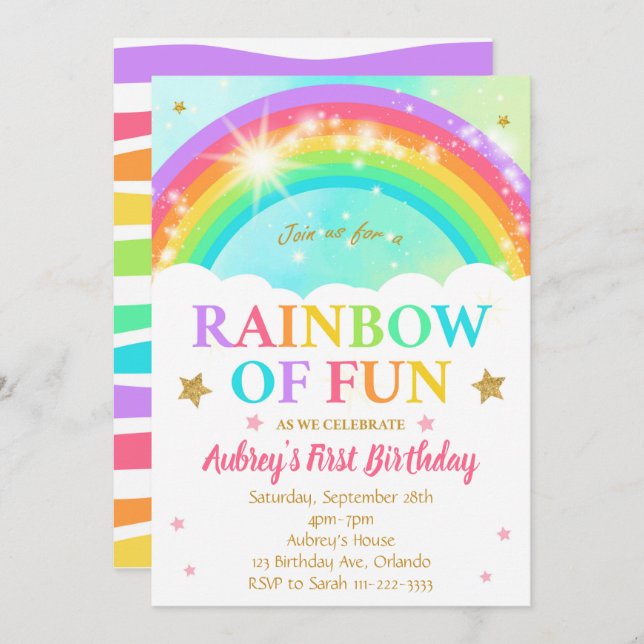 Arcoiris de divertida invitación de cumpleaños (Anverso / Reverso)
