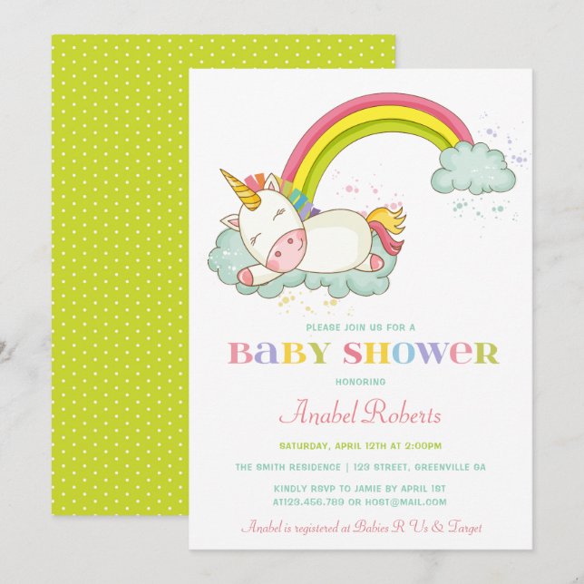 Arcoiris de la invitación a Baby Shower de Sweet U (Anverso / Reverso)
