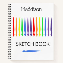 Arcoiris de pinceles, cuaderno de dibujo, tu nombr