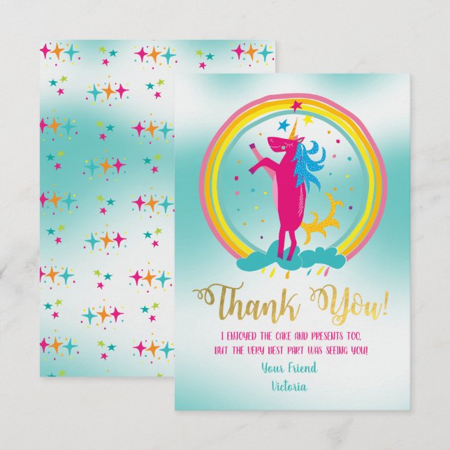 Arcoiris de Unicornio Gracias a las tarjetas de no (Anverso / Reverso)