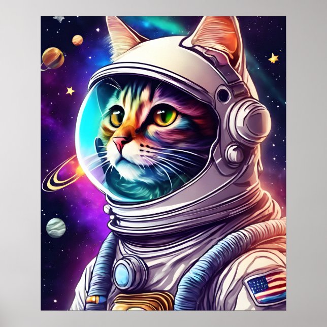 Arcoiris en gato espacial, arte digital de gato as (Frente)