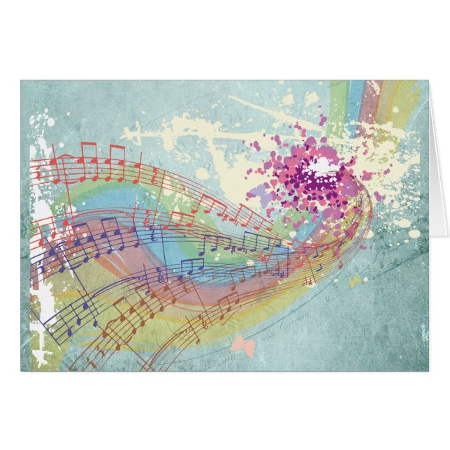 Arcoiris retro y notas musicales sobre una textura (Anverso (Horizontal))
