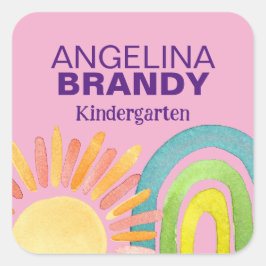 Arcoiris rosado y sol primer día de etiqueta para 