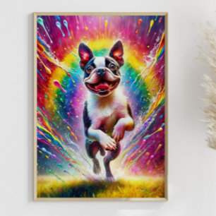 Arcoiris salpicado Boston Terrier arte colorido