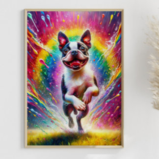 Arcoiris salpicado Boston Terrier arte colorido