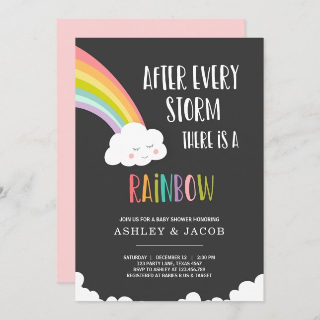 Arcoiris tras invitación a Baby Shower de un Chica (Anverso / Reverso)
