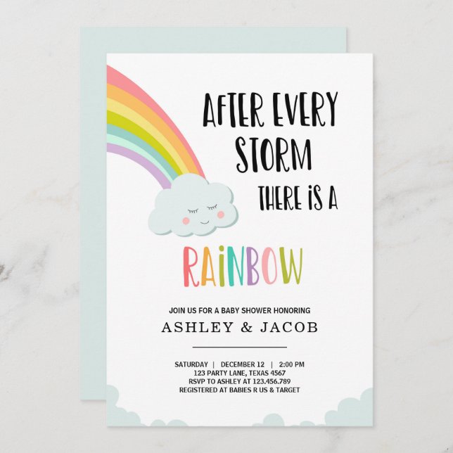 Arcoiris tras invitación a Baby Shower de un chico (Anverso / Reverso)