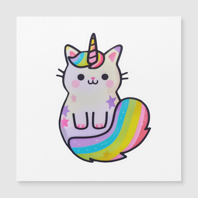 Arcoiris unicornio de gato blanco (Anverso)