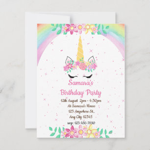 Arcoiris unicornio, esparkles Invitación de cumple