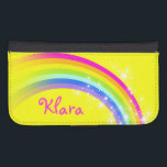 Arcoiris y estrellas funda llamativo amarillo bril<br><div class="desc">Estuche de la cartera de la solapa gráfica de teléfono celular de color amarillo brillante y arcoiris multicolor. Personalizar el con tu nombre,  actualmente lee Klara. Patrón original y diseño de Sarah Trett.</div>