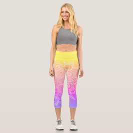 Arcoiris y Mandala blanca Yoga Capri Leggings