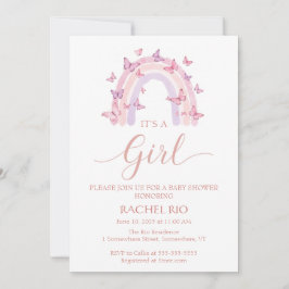 Arcoiris y mariposa Invitación a la ducha para beb