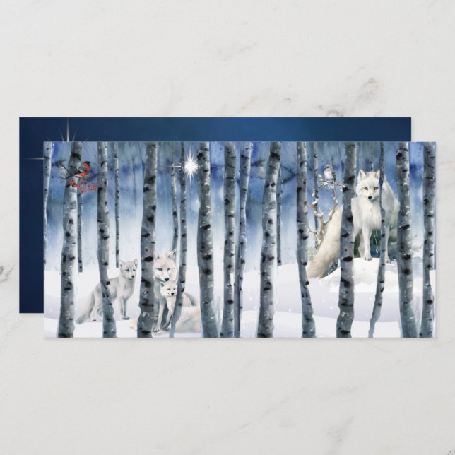Arctic Fox en Winter Woods con tarjeta de vacacion (Anverso / Reverso)