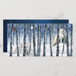 Arctic Fox en Winter Woods con tarjeta de vacacion