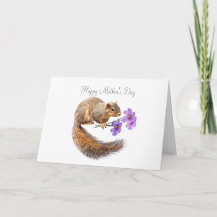 ardilla con flores moradas tarjeta del día de la m
