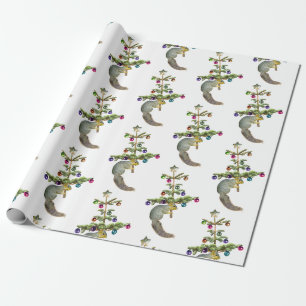 Ardilla con papel de regalo de árbol de Navidad