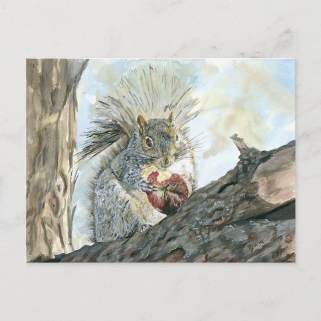 ardilla con postal de manzana (Anverso)