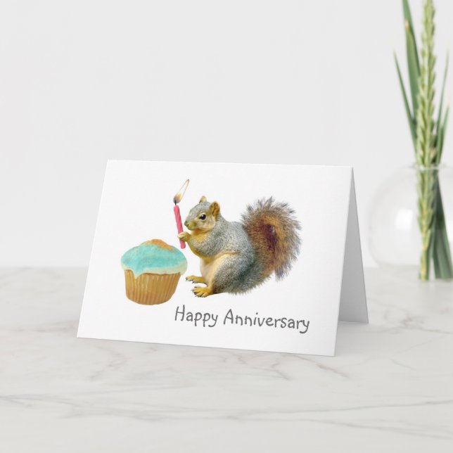 ardilla con tarjeta de aniversario de velas (Anverso)