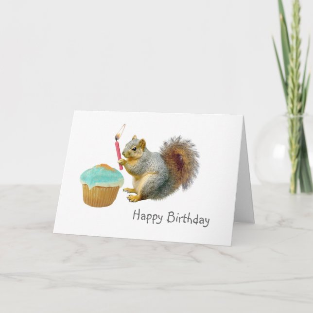 ardilla con tarjeta de cumpleaños de velas (Anverso)