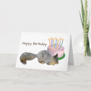 ardilla con tarjeta de cumpleaños para pasteles