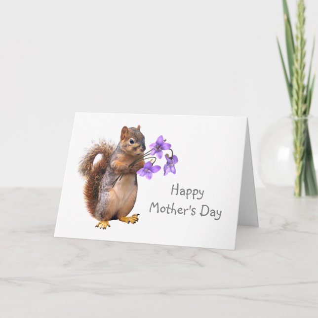 ardilla con tarjeta violeta del día de la madre (Anverso)
