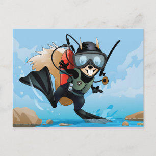 ardilla de buceo en postal de vacaciones