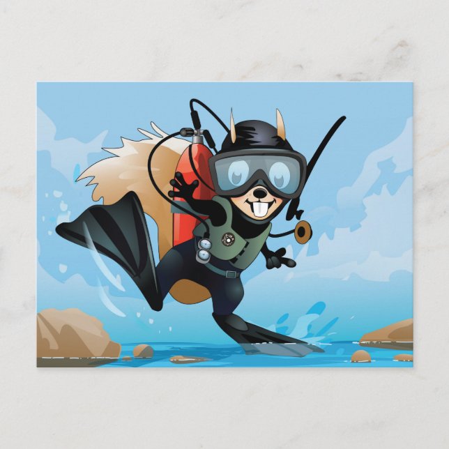 ardilla de buceo en postal de vacaciones (Anverso)