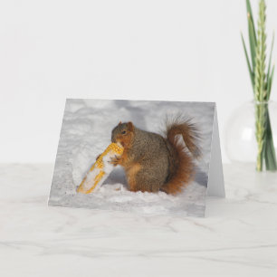 Ardilla en la tarjeta de felicitación de la nieve