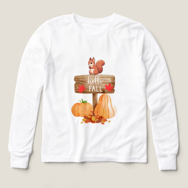 Ardilla en signo con calabazas y hojas (Diseño frontal)