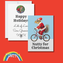 Ardilla en una nuez de bicicleta con tarjeta de Na