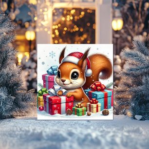 Ardilla juguetona entre regalos de Navidad