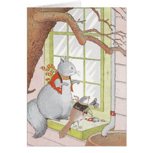 Ardilla y pájaro grises que miran en la ventana