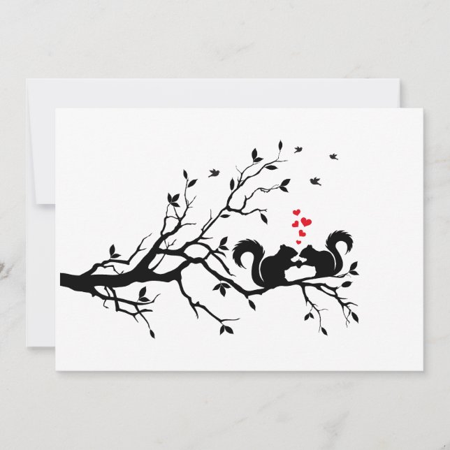 Ardillas con corazones rojos en rama de árbol (Anverso)