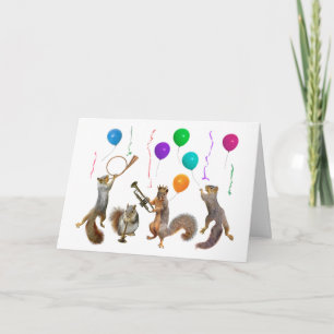 ardillas con cuernos y globos Tarjeta de cumpleaño