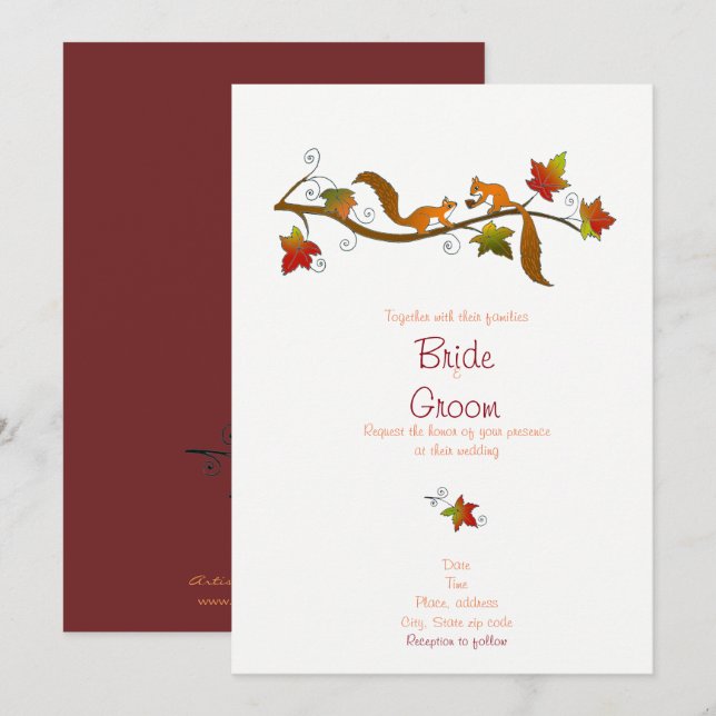Ardillas enamoradas: Invitación a la boda de otoño (Anverso / Reverso)